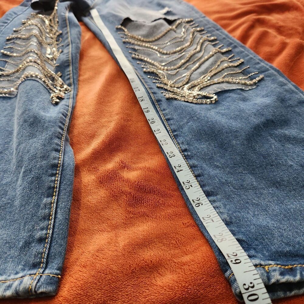 Kiwi Denim Jeans Size Large Blue Color Drop Rhinestones. - Picture 7 of 16